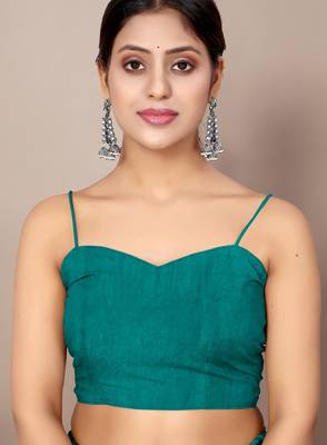 Teal chiffon floral print plain saree with unstitched blouse piece 5
