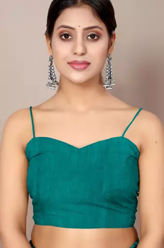 Teal chiffon floral print plain saree with unstitched blouse piece