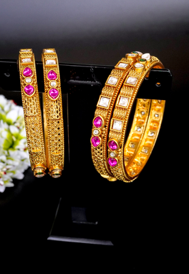 Elegant kundan & ruby gold bangles set 2
