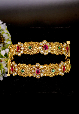 Floral kundan antique gold bangles 1