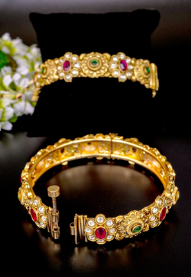 Floral kundan antique gold bangles 2