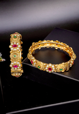 Floral kundan antique gold bangles 3