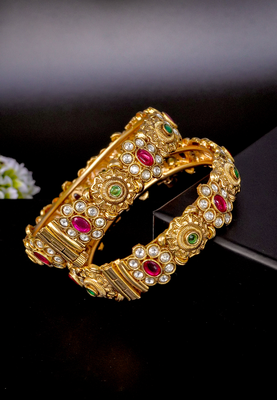 Floral kundan antique gold bangles 4