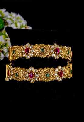 Elegant kundan & ruby gold bangles set 5