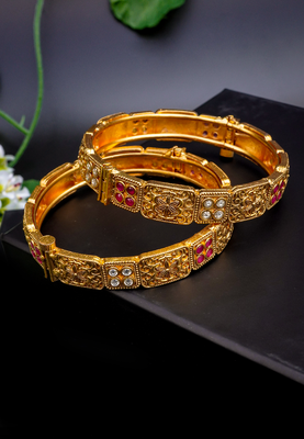 Regal elephant motif gold bangles with enamel detailing 3