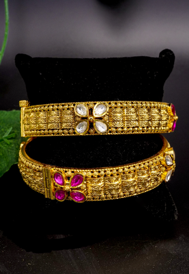 Antique gold fili gree bangles dual gemstone charm 1