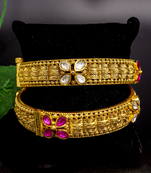 Antique gold filigree bangles dual gemstone charm