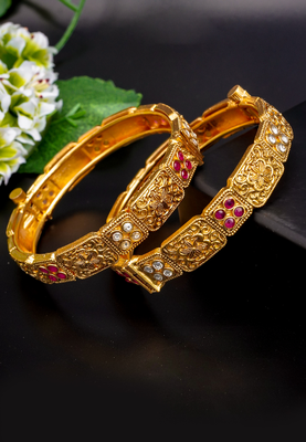 Regal elephant motif gold bangles with enamel detailing 5