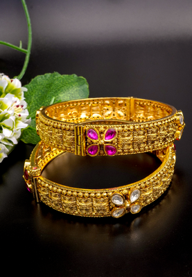 Antique gold fili gree bangles dual gemstone charm 2