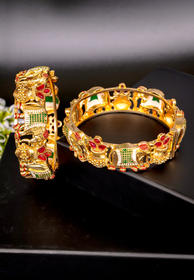 Regal elephant motif gold bangles with enamel detailing 4