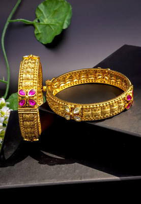 Antique gold fili gree bangles dual gemstone charm 4