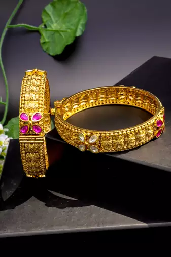Antique gold fili gree bangles dual gemstone charm