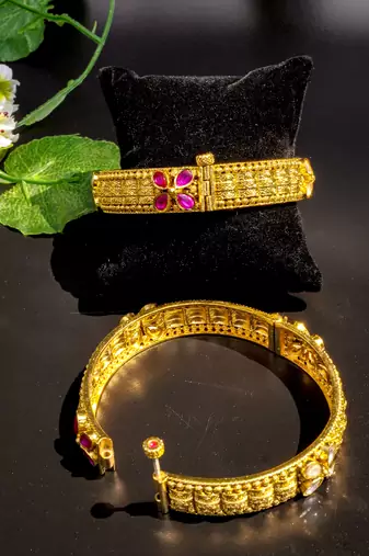 Antique gold fili gree bangles dual gemstone charm