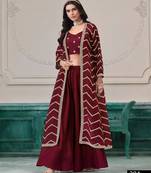 Maroon chinon designer free size stitched indo western Palazzo