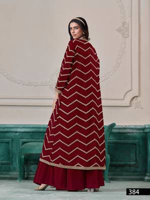 Maroon chinon designer free size stitched indo western Palazzo 2