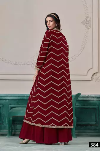 Maroon chinon designer free size stitched indo western Palazzo