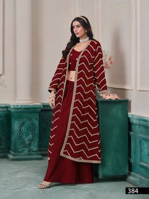 Maroon chinon designer free size stitched indo western Palazzo 3