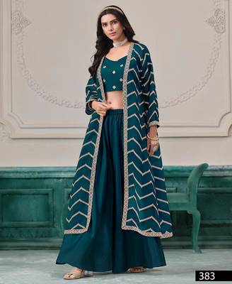 Teal chinon designer free size stitched Palazzo 1