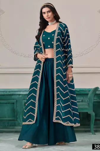 Teal chinon designer free size stitched Palazzo