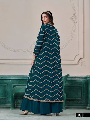 Teal chinon designer free size stitched Palazzo 2