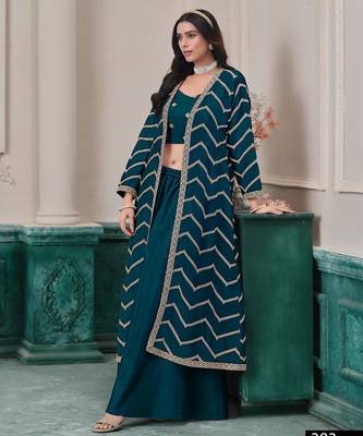 Teal chinon designer free size stitched Palazzo 3