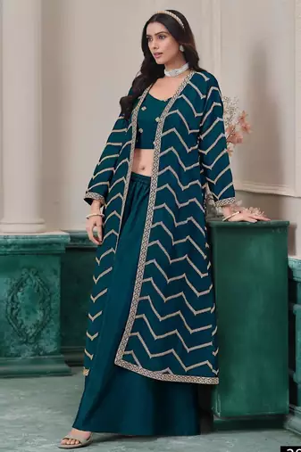 Teal chinon designer free size stitched Palazzo