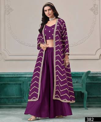 Purple chinon designer free size stitched Palazzo 1