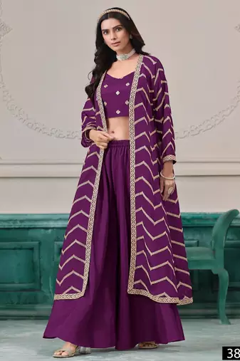 Purple chinon designer free size stitched Palazzo
