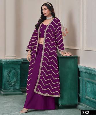 Purple chinon designer free size stitched Palazzo 3