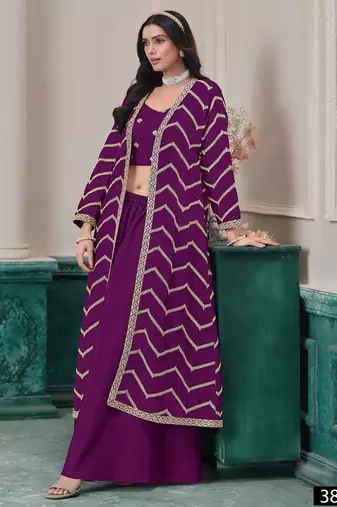 Purple chinon designer free size stitched Palazzo