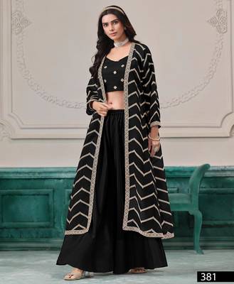 Black chinon designer free size stitched Palazzo 1