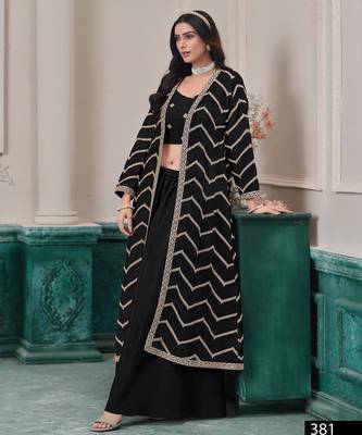 Black chinon designer free size stitched Palazzo 3