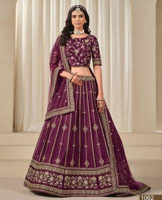 Purple Embriodered Heavy Art Art silk blend Designer Lehenga With Blouse 1