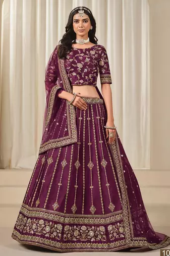 Purple Embriodered Heavy Art Art Silk Designer Lehenga With Blouse