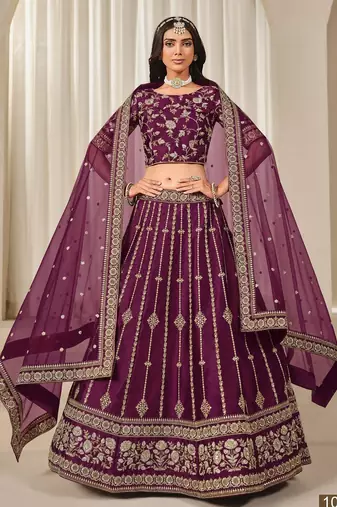 Purple Embriodered Heavy Art Art Silk Designer Lehenga With Blouse