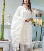 Off White Chikankari Kurta and Pant Set with Chanderi Dupatta