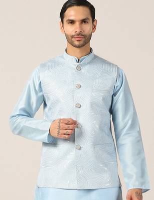 Blue textured nehru jacket 2