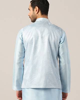 Blue textured nehru jacket 3