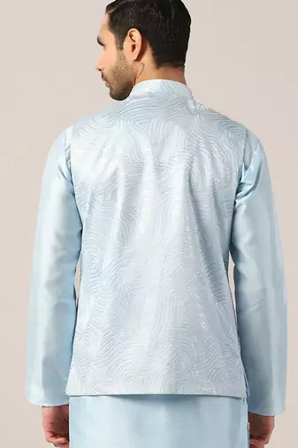 Blue textured nehru jacket