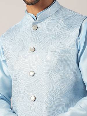 Blue textured nehru jacket 4