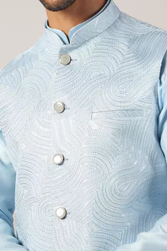 Blue textured nehru jacket
