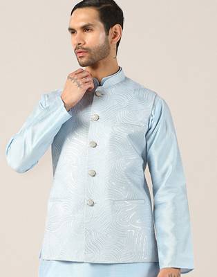 Blue textured nehru jacket 5