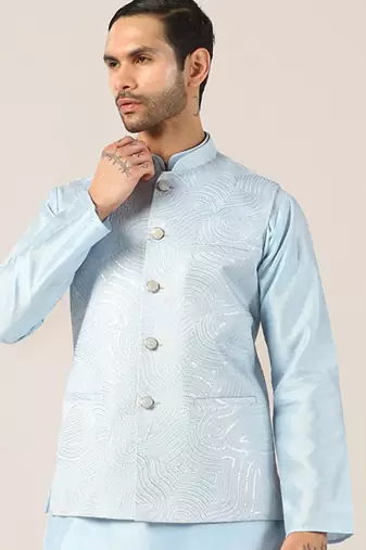 Blue textured nehru jacket