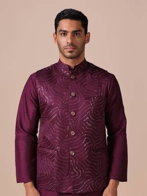 Maroon wave-pattern nehru jacket 1
