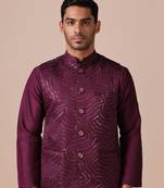 Maroon wave-pattern nehru jacket