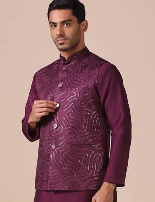 Maroon wave-pattern nehru jacket 2