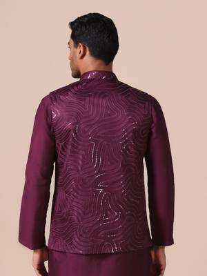 Maroon wave-pattern nehru jacket 3