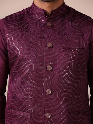Maroon wave-pattern nehru jacket 4