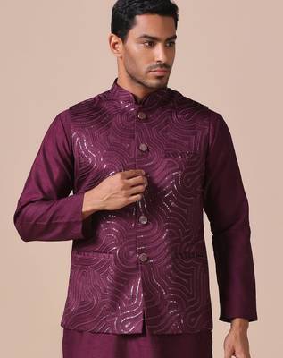 Maroon wave-pattern nehru jacket 5
