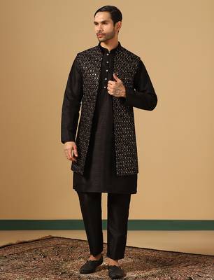 Black Embroidered work Indowestern set 1